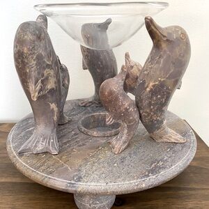 Vintage Marble Tea Light Holder/ Hand Carved Granit Wax Burner